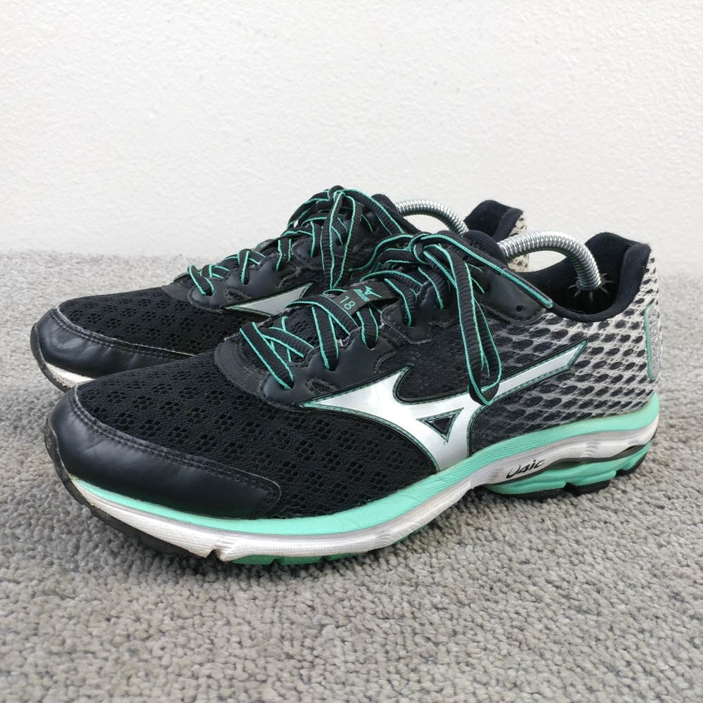 Mizuno Wave Rider 18 Womens Size 8 Running Shoes Black Teal Green J1GD150303